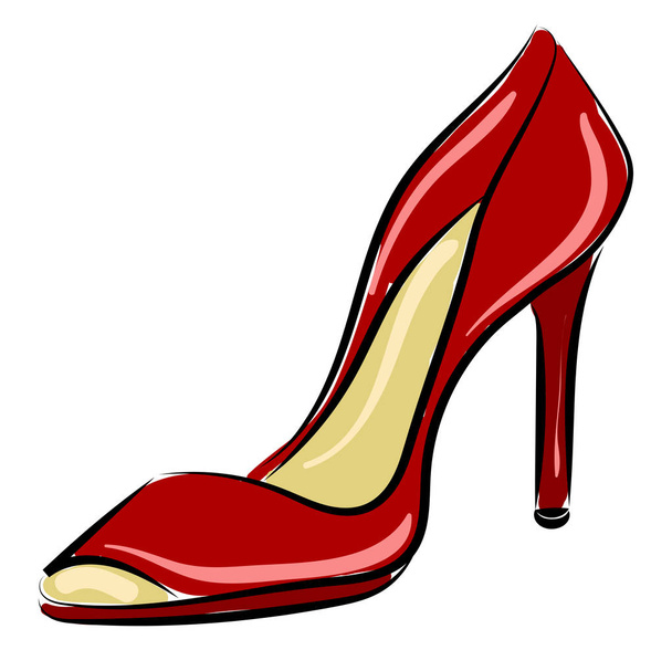 Red shoe with high heel, illustration, vector on white backgroun - Вектор,изображение