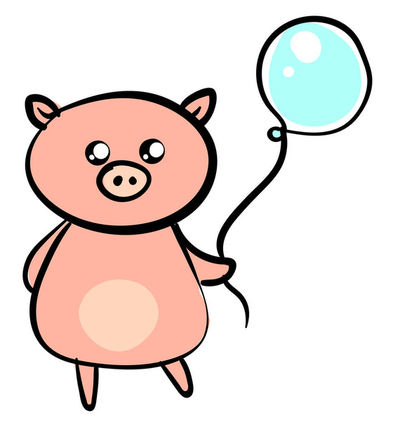 Pig with balloon, illustration, vector on white background - Vektor, obrázek
