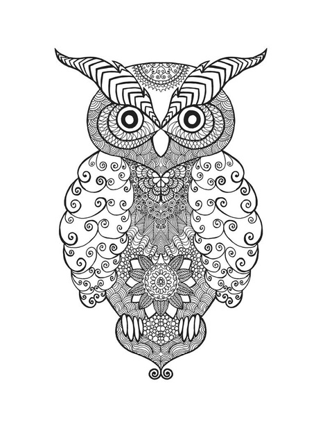 Zentangle stylized eagle owl. - Vetor, Imagem