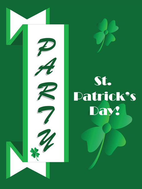saint Patricks day party poster invitation - four leaf lucky clover - irish celebration  - Vector, Image