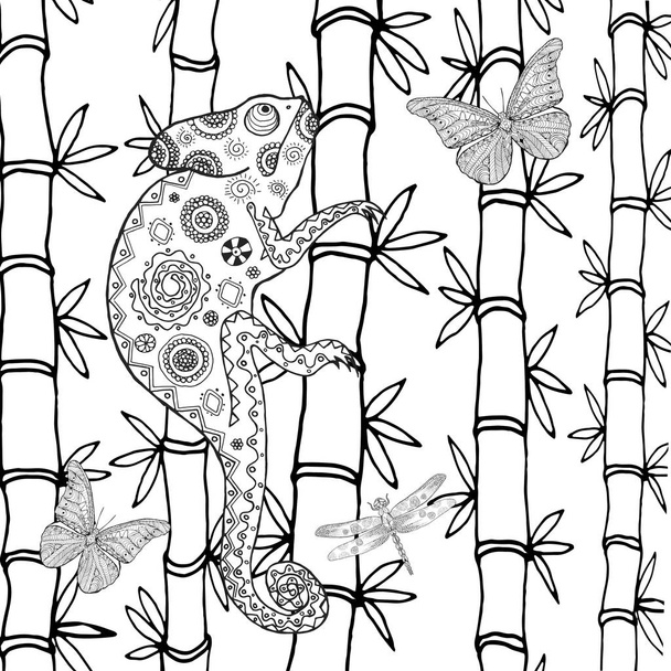 Chameleon coloring page - Вектор,изображение