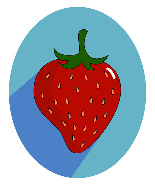 Strawberry on blue plate, illustration, vector on white backgrou - Vector, Image