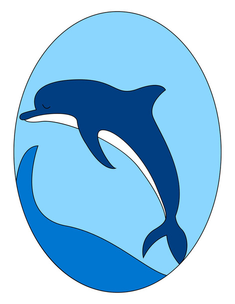 Delfin springt aus dem Wasser, Illustration, Vektor auf weißem Backgr - Vektor, Bild