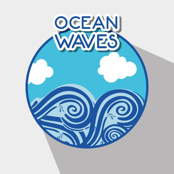 olas oceánicas con diseño de nubes de paisaje
 - Vector, Imagen