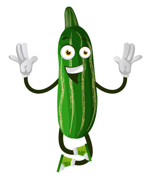 Cucumber jumping, illustration, vector on white background. - Vector, Image