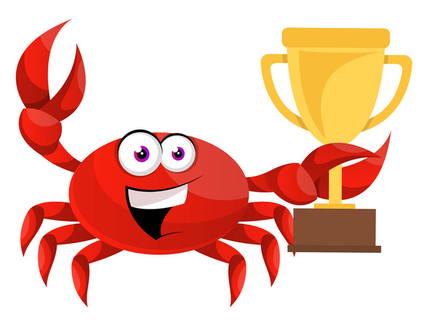 Crab holding trophy, illustration, vector on white background. - Vector, Image