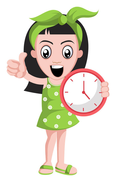 Girl with clock, illustration, vector on white background. - Vektor, kép