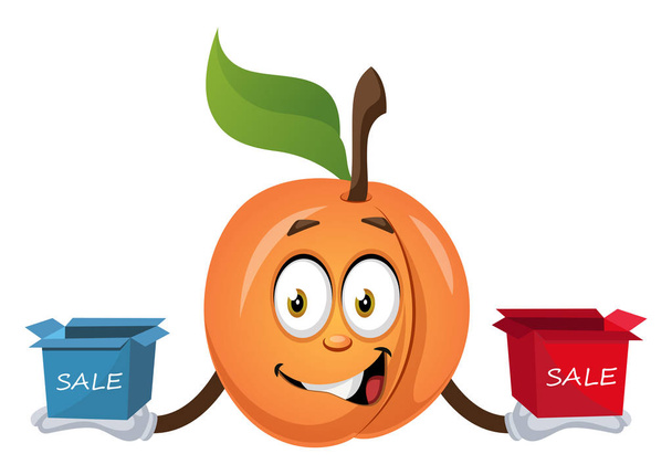 Apricot on sale, illustration, vector on white background. - Vektor, obrázek