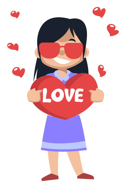 Girl holding big heart, illustration, vector on white background - Vector, Image