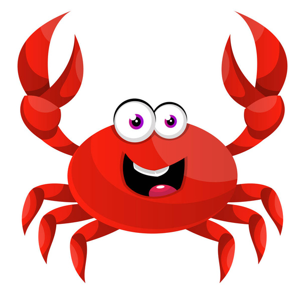 Happy red crab, illustration, vector on white background. - Vector, afbeelding