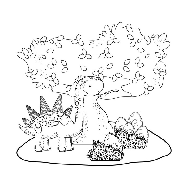 Niedlicher Apatosaurus mit Baum in der Landschaft - Vektor, Bild