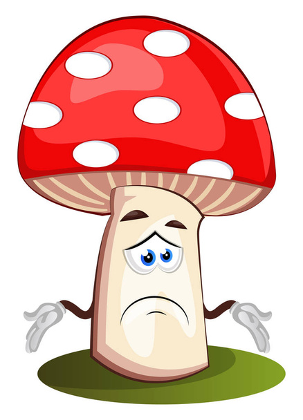 Sad mushroom, illustration, vector on white background. - Vector, Image