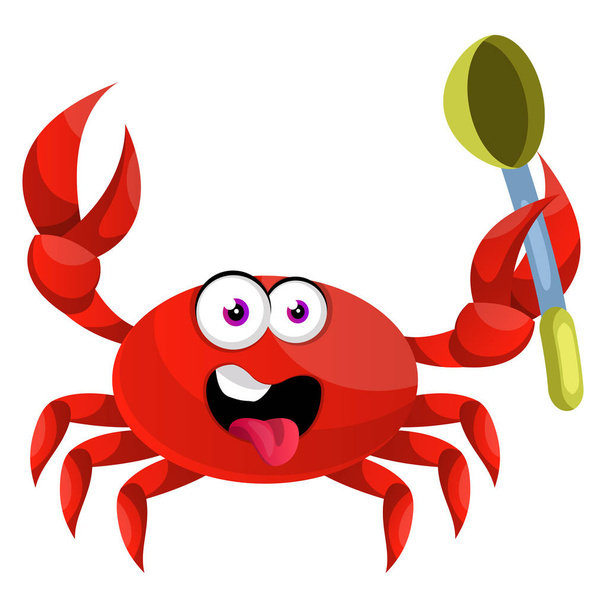 Crab with spoon, illustration, vector on white background. - Vector, Image