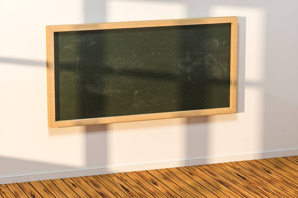 Une salle de classe avec un tableau noir à l'avant de la salle, rendu 3d
. - Photo, image