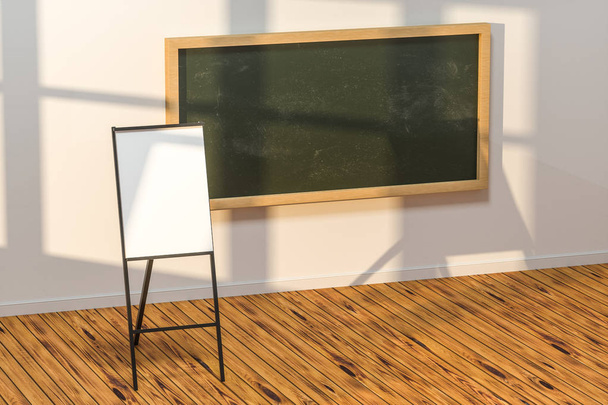 Uma sala de aula com um quadro-negro na frente da sala, renderização 3d
. - Foto, Imagem