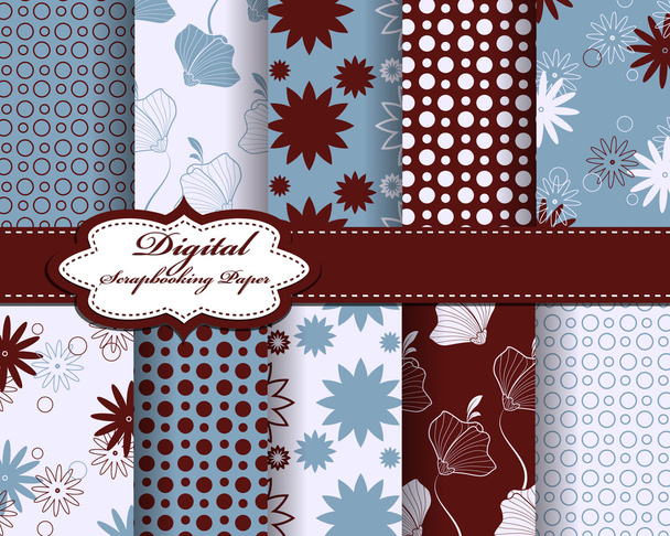 set of vector abstract flower pattern paper for scrapbook - Vector, Image