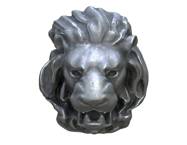3D απόδοση της κεφαλής μετάλλου λιοντάρι απομονώθηκε σε λευκό. - Φωτογραφία, εικόνα