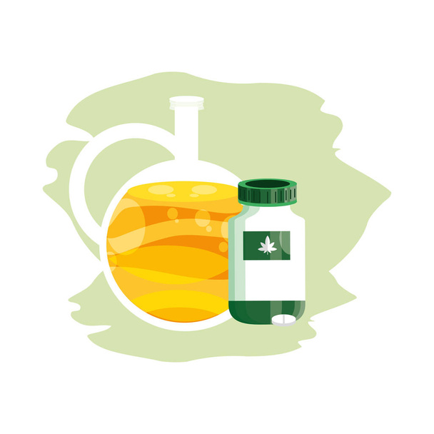 cannabis bottle product with pills and oil jar - Vector, Image