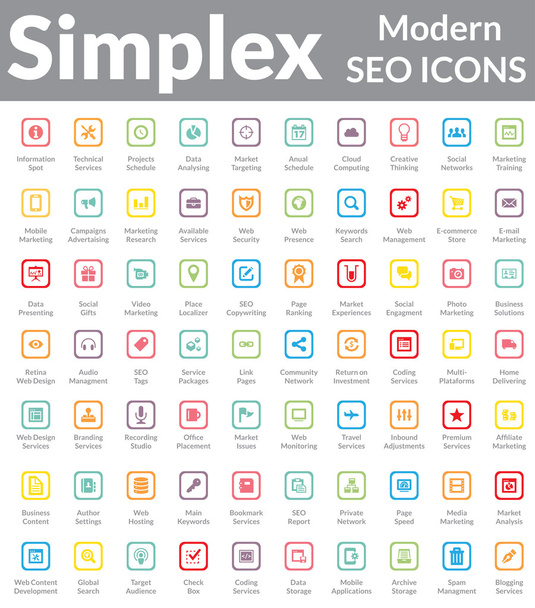 Simplex - Modern SEO Icons (Square Version) - Vector, Image