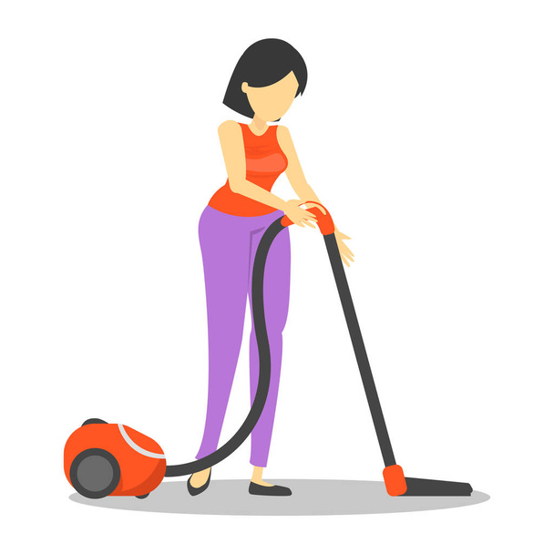 Giovane donna pulire la casa con aspirapolvere
 - Vettoriali, immagini
