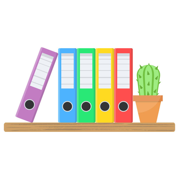 Mnoho barevných složek dokumentů a kaktusů v hrnci na dřevěné barvě - Vektor, obrázek
