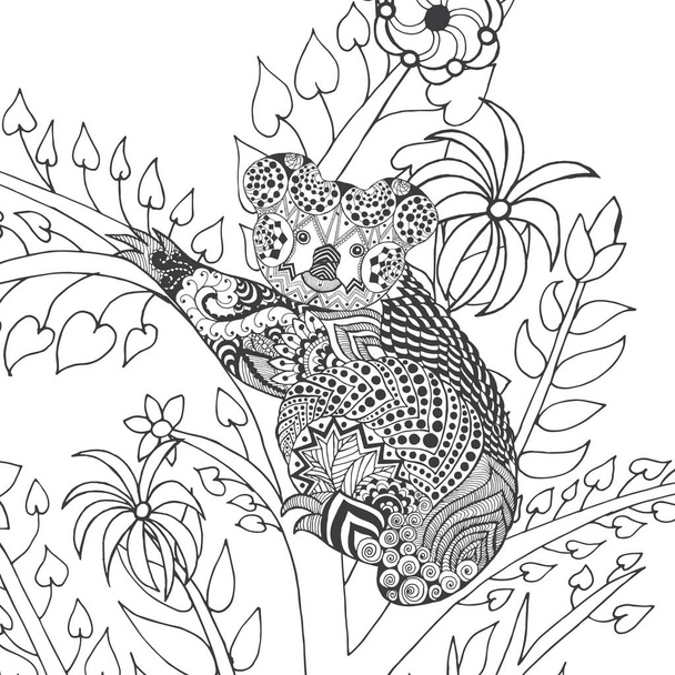 Koala on tree coloring page. - Vecteur, image