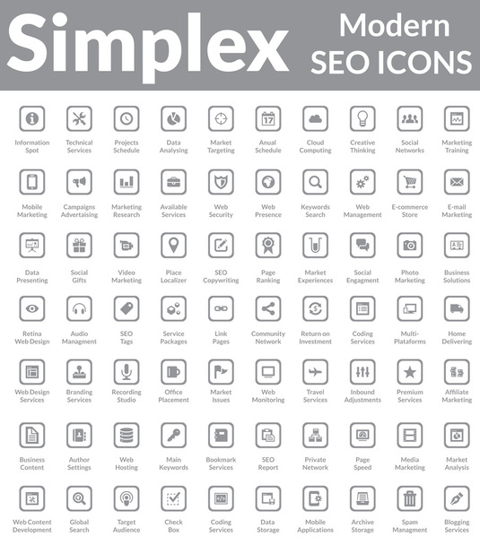 Simplex - Iconos SEO modernos (Versión Cuadrada Oscura
) - Vector, Imagen