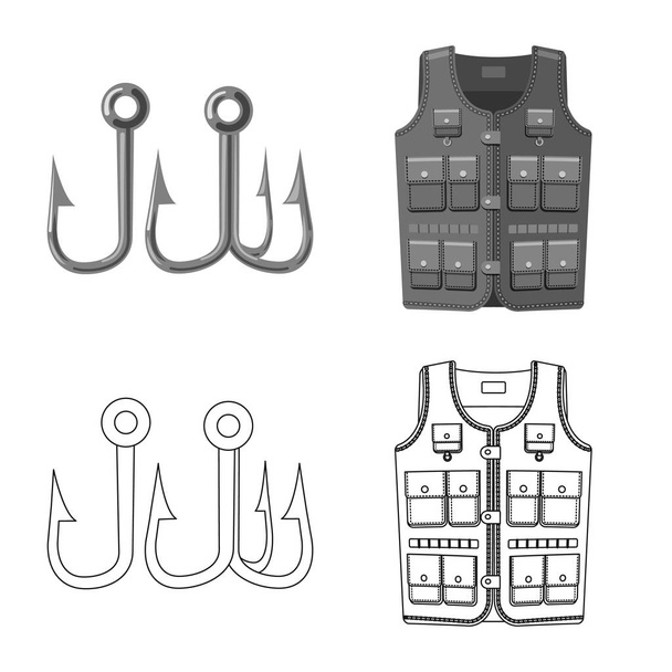Vector design of fish and fishing logo. Set of fish and equipment stock symbol for web. - Вектор,изображение