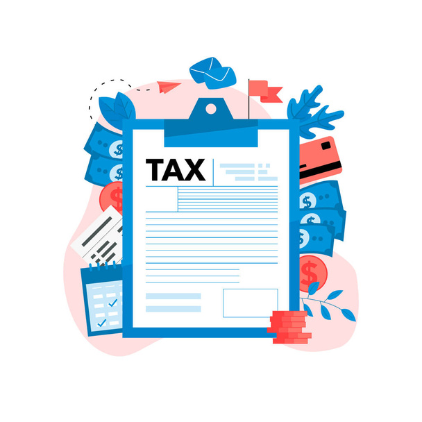 Konzept zur Illustration von Steuerzahlungsvektoren. Steuerformular ausfüllen. - Vektor, Bild