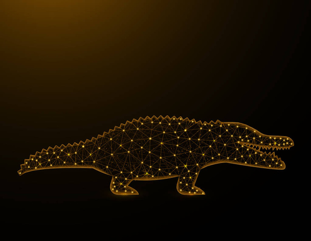 Model krokodyla Low Poly, afrykańskie wielokątne przedstawienie szkieletowe, ilustracja wektorowa na brązowym tle - Wektor, obraz