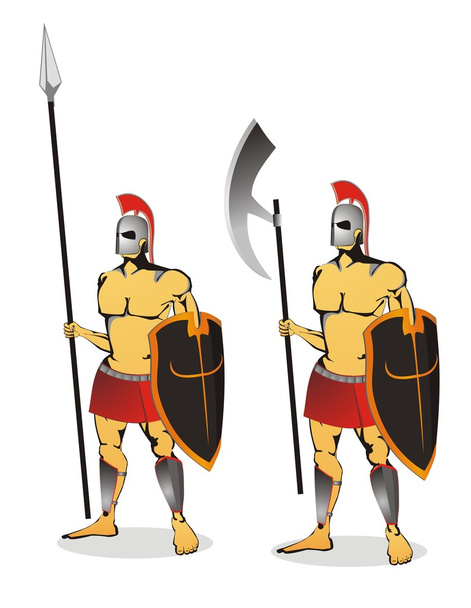 Два древних солдата изолированы
 - Вектор,изображение