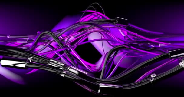 Les câbles cybernétiques futuristes se relient et se connectent dans un fond violet
. - Séquence, vidéo
