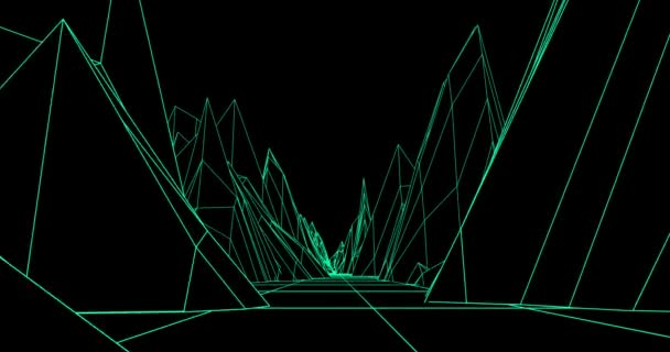 黒い背景に緑の線の山のレトロな背景のビデオゲームスタイル. - 映像、動画