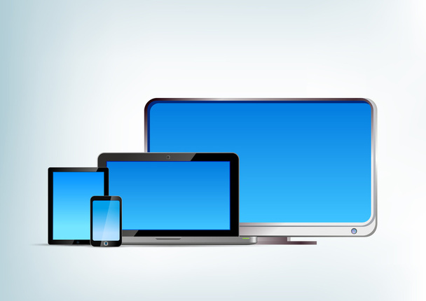 Tablet pc, laptop, smartphone, vista frontal do vetor de tv. Em branco
 - Vetor, Imagem