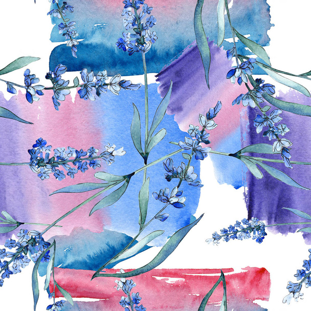 ブルーラベンダーの花の植物の花。●水彩背景イラストセット。シームレスな背景パターン. - 写真・画像