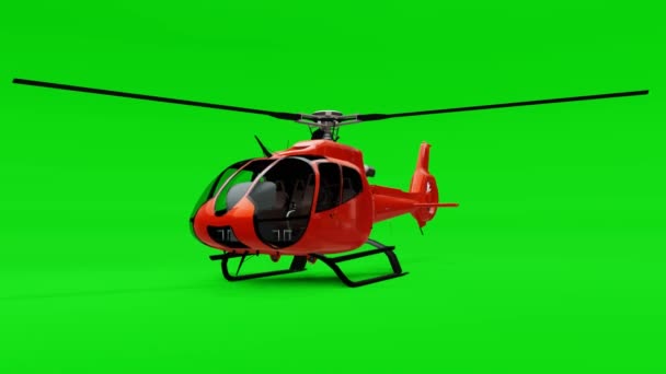 Το κόκκινο ελικόπτερο απομονώθηκε στο πράσινο φόντο. εικονογράφηση 3D. - Πλάνα, βίντεο