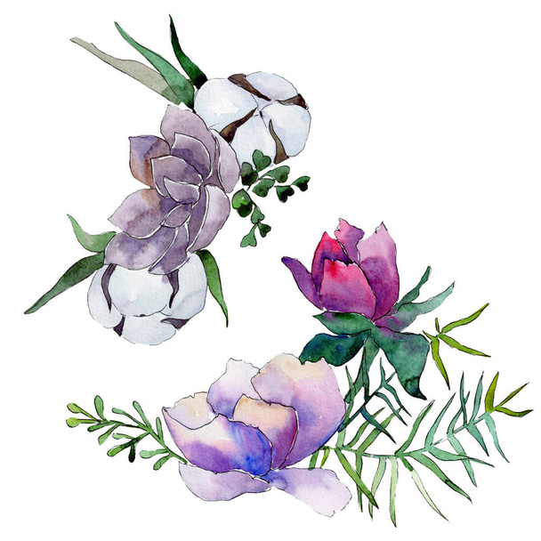 花束花植物の花。●水彩背景イラストセット。孤立した花束イラスト要素. - 写真・画像