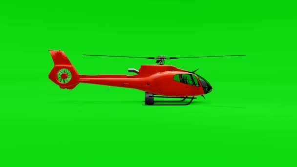 Rode helikopter geïsoleerd op de groene achtergrond. 3D-illustratie. - Video