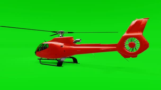 Rode helikopter geïsoleerd op de groene achtergrond. 3D-illustratie. - Video