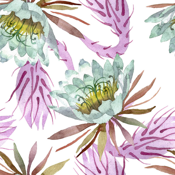 Biały epiphillum oxypetallim kwiatowe kwiaty botaniczne. Zestaw ilustracji akwarela. Płynny wzór tła. - Zdjęcie, obraz