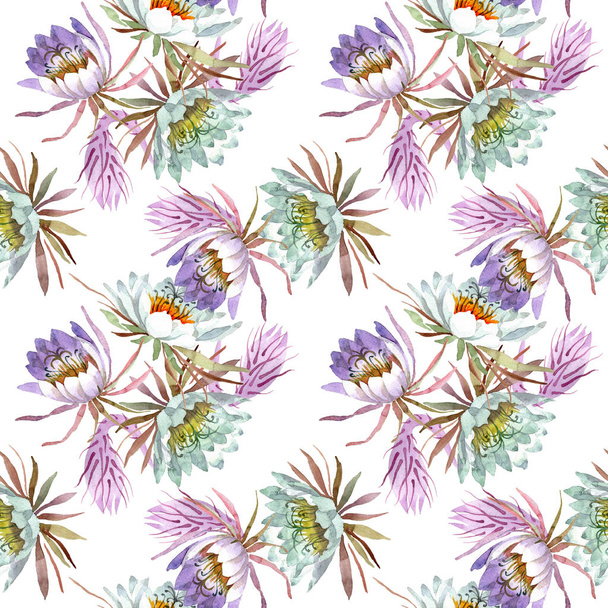 White epiphillum oxypetallim floral botanical flowers. Watercolor illustration set. Seamless background pattern. - Foto, Imagen