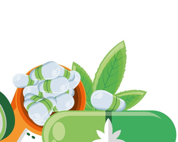 cannabis bottle product with capsules - Vector, Image