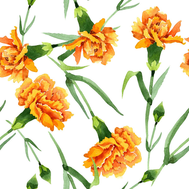 Yellow dianthus floral botanical flowers. Watercolor background illustration set. Seamless background pattern. - Photo, Image