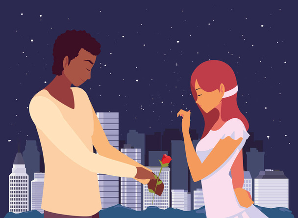man giving flower a woman romantic - Vector, Image