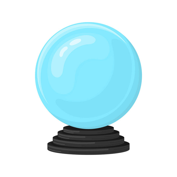 Magic fortune telling crystal ball isolated on white background. Blue sphere on black stand. Cartoon style. Vector illustration for any design. - Vector, Image