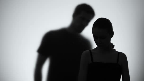 Silhouette of woman turning to man, lovers foreplay, sexual relations, close-up - Filmmaterial, Video