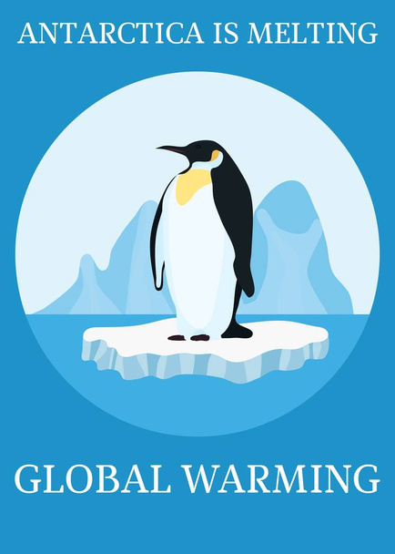 Poster Klimaschutzpinguin auf Eisberg neu - Vektor, Bild