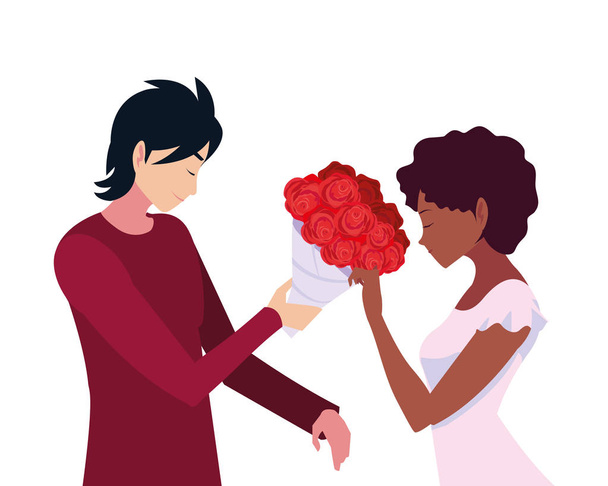 człowiek dając bukiet kwiatów Kobieta - Wektor, obraz