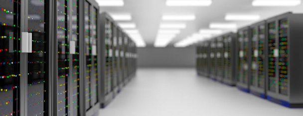 Server room datacenter. Back-up, hosting, mainframe, Farm en computerrek met opslaginformatie.  - Foto, afbeelding