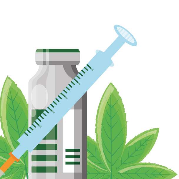 Cannabis palack termék tablettákkal és fecskendővel - Vektor, kép